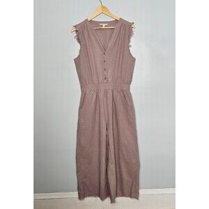 GRADE & GATHER Linen Blend Jumpsuit Medium Raw Hem Cropped Wide Leg Sleeveless